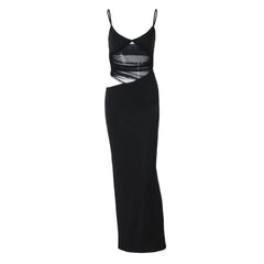 V neck mesh hollow out cami cut out maxi dress