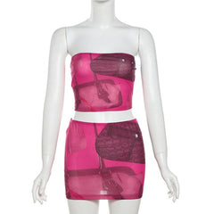 Print backless tube mini skirt set
