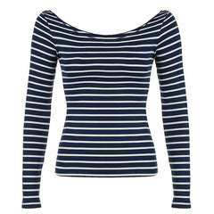 Long sleeve off shoulder striped top