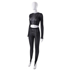 Sheer mesh see through long sleeve solid crewneck pant set-final-sale
