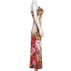 Leopard print cross front lace up cami maxi dress