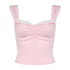 Lace hem ruched ribbon 2-way cami top