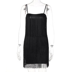 Tassels zip-up solid square neck backless cami mini dress-final-sale