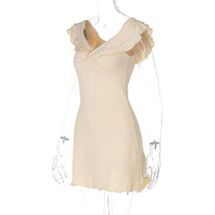 Ruffle v neck ruched solid mini dress