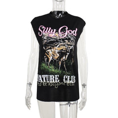 Sleeveless crewneck print top