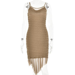 Textured mesh solid ruched irregular cami midi dress - Final Sale