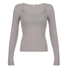 Long sleeve ribbed solid 2 piece top-final-sale