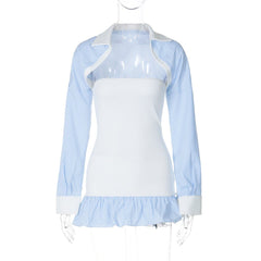 Long sleeve shrug striped print tube 2 piece mini dress