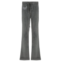 Velvet beaded self tie low rise pant