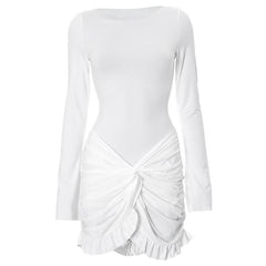 Long sleeve crewneck ruched mini dress