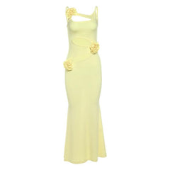 Hollow out rose applique solid cami cut out maxi dress