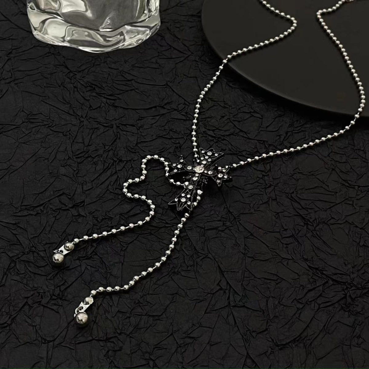 Rhinestone cross pendant adjustable necklace