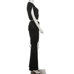 Cap sleeve ruched solid pant set-final-sale