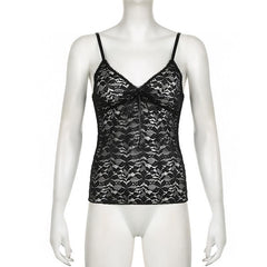 Lace see through solid v neck cami top