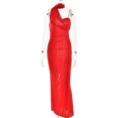 Halter mesh slit backless maxi dress-final-sale
