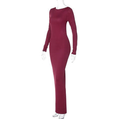 Backless ruched solid long sleeve maxi dress-final-sale