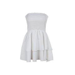 Smocked backless ruched ruffle tube mini dress