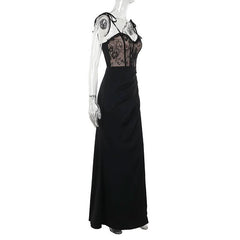 Sweetheart neck lace patchwork slit cami maxi dress