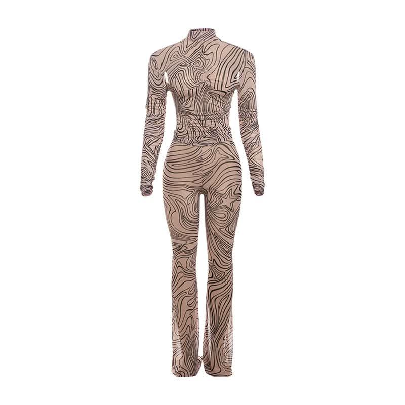 Long sleeve high neck ripple ruched pant set