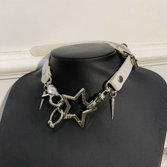 Star decor PU leather adjustable choker necklace