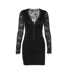 Long sleeve button bustier lace mini dress-final-sale