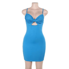 Hollow out v neck ruched backless cami cut out mini dress