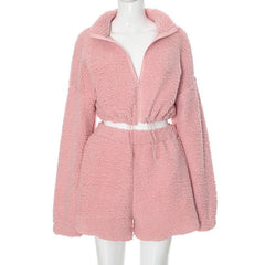 Long sleeve fluffy zip-up pant set