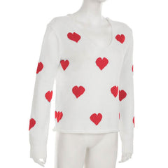 Long sleeve v neck sweetheart pattern knitted top