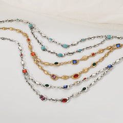 Multicolor rhinestone layered choker necklace