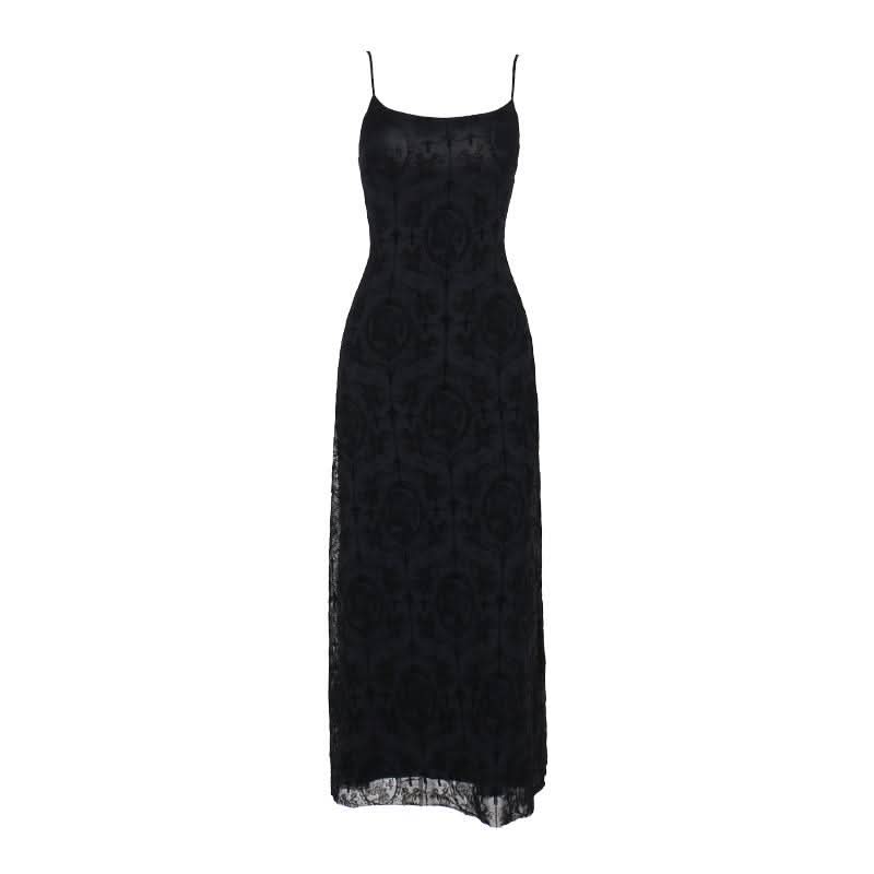 U neck cross print backless solid cami maxi dress