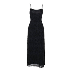 U neck cross print backless solid cami maxi dress