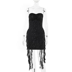 Ruffle ruched beaded sweetheart neck tube mini dress