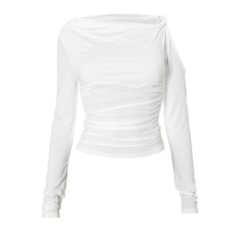 Irregular long sleeve hollow out ruched one shoulder cut out top-final-sale