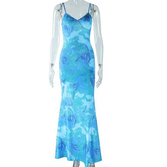 Sweetheart neck tie dye lace hem cami maxi dress
