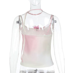U neck gradient beaded flower applique cami top