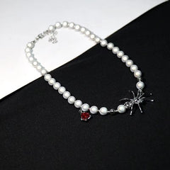 Spider decor stone pendant beaded necklace