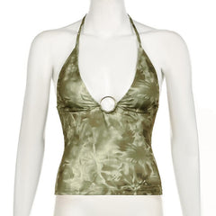 Halter v neck tie dye o ring top
