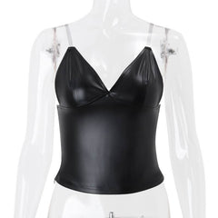 PU leather v neck cami top
