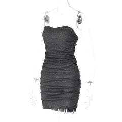 Textured solid ruched backless tube mini dress-final-sale