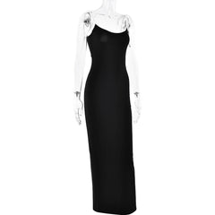 Cross back self tie u neck low cut cami maxi dress