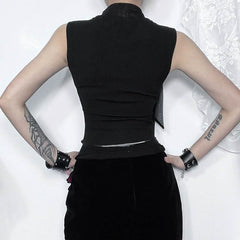 Butterfly embroidery sleeveless mesh knotted top