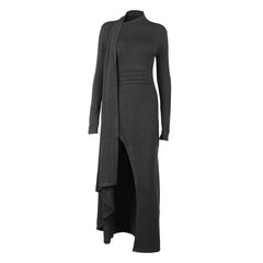 Long sleeve slit high neck solid maxi dress-final-sale