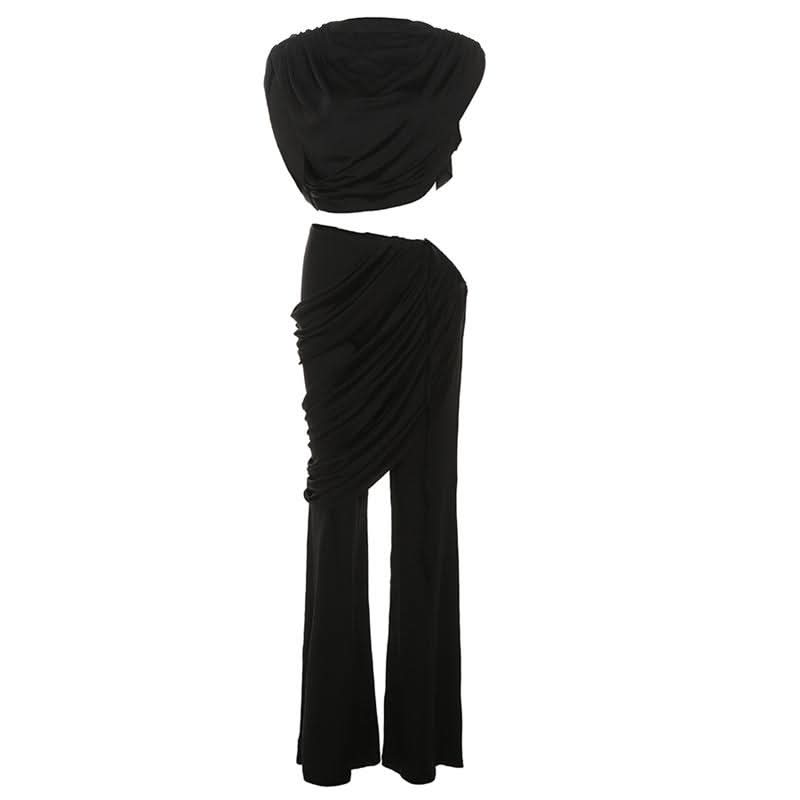 Cap sleeve ruched solid pant set-final-sale