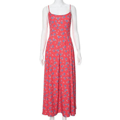 Flower print zip-up u neck cami maxi dress