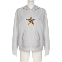 Hoodie long sleeve five-pointed star leopard print top