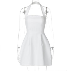 Halter solid ruched stitch zip-up mini dress