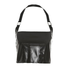 Halter PU leather buckle zip-up stitch solid top
