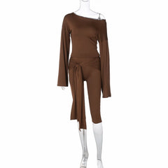 Irregular long sleeve medium rise solid pant set