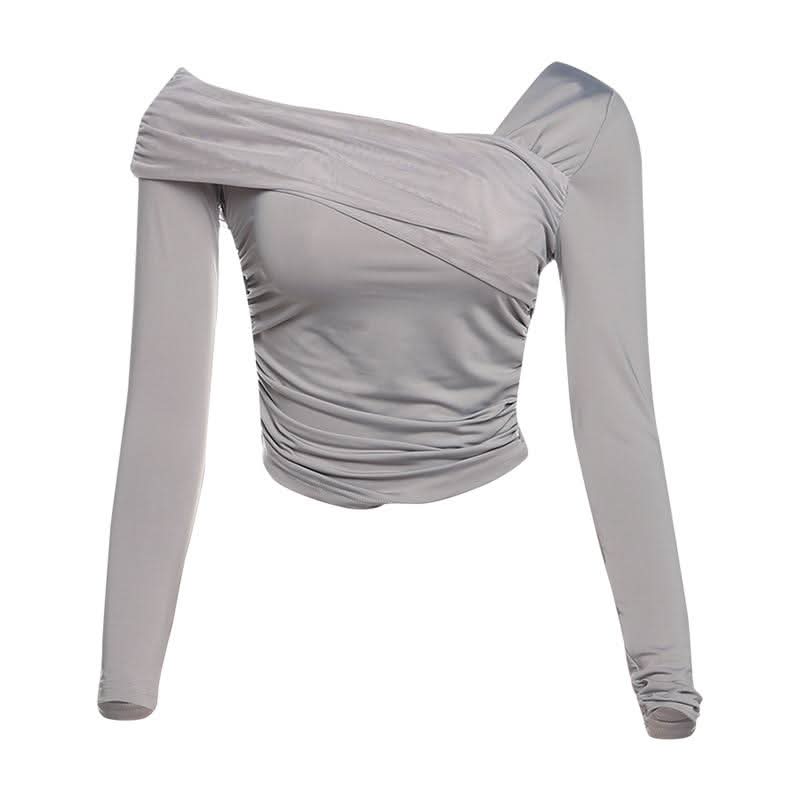 Off shoulder long sleeve ruched top