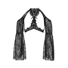 Long sleeve off shoulder lace hollow out shrug cut out top
